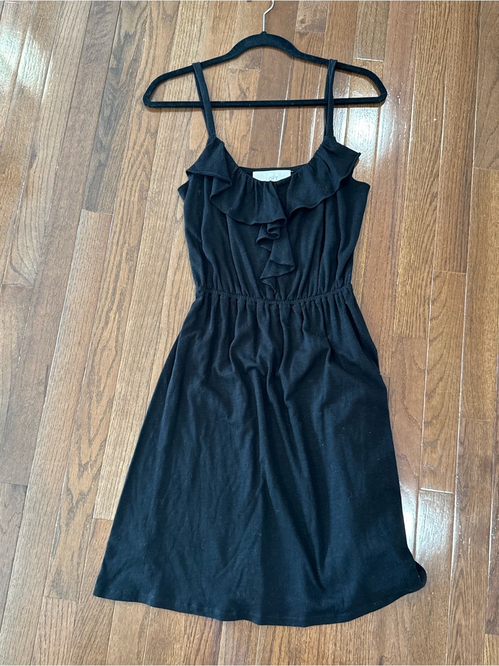 LOFT Black Ruffle-Front Sleeveless Mini Dress